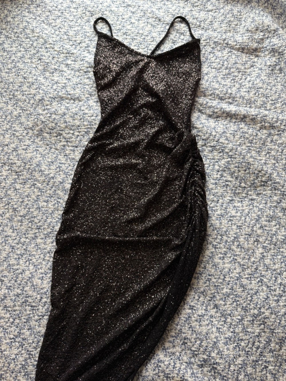 Windsor Black Fitted Asymmetrical Dress with Rose Gold Sparkles